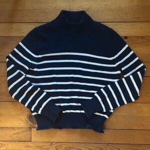 New heritage Rollneck™ sweater in navy stripe - 100% cotton